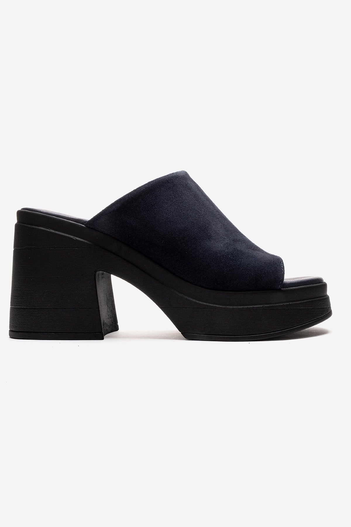 NOLA - Navy Genuine Leather Block Heel Slide (Women)