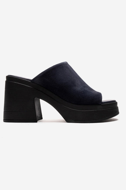 NOLA - Navy Genuine Leather Block Heel Slide (Women)