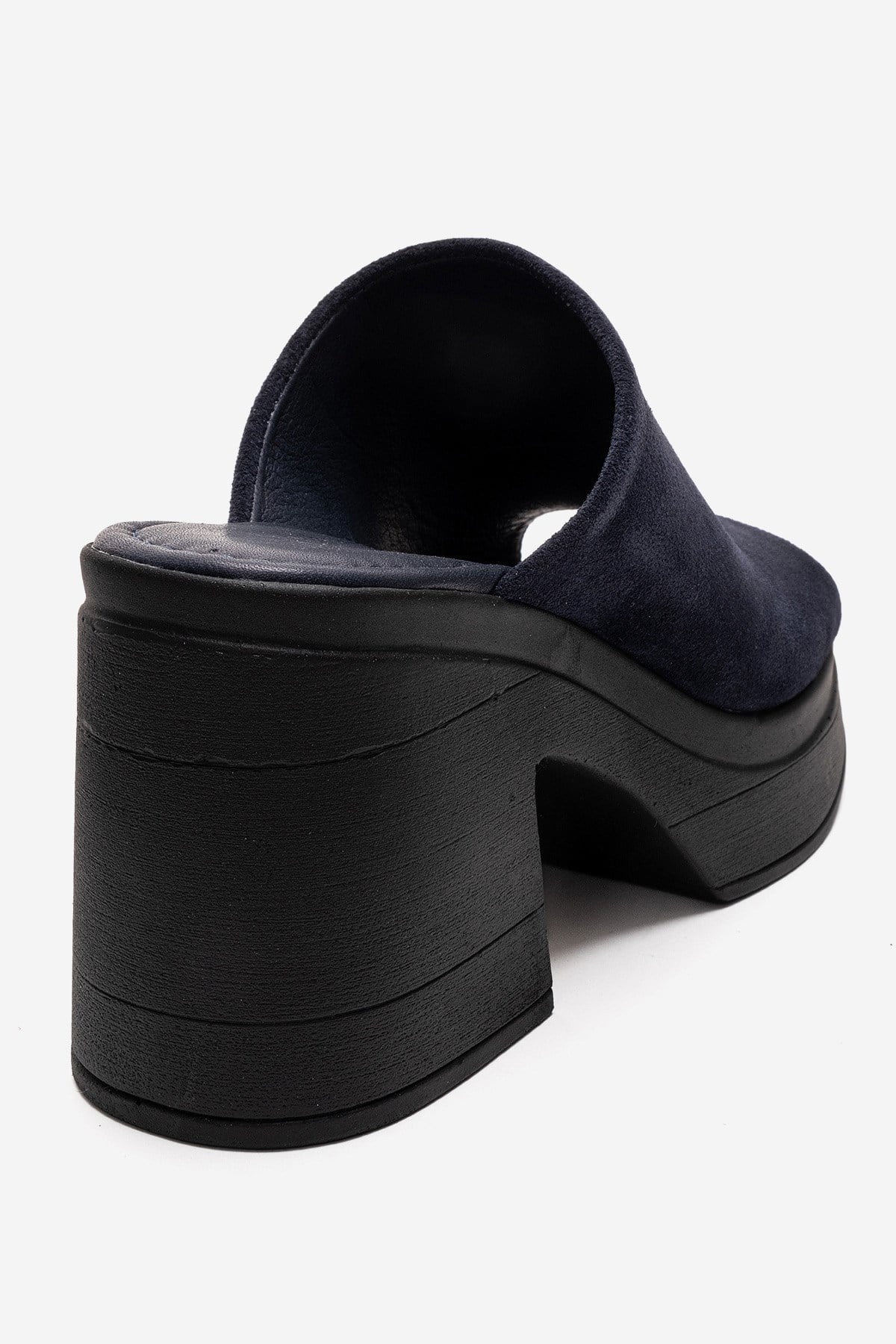 NOLA - Navy Genuine Leather Block Heel Slide (Women)