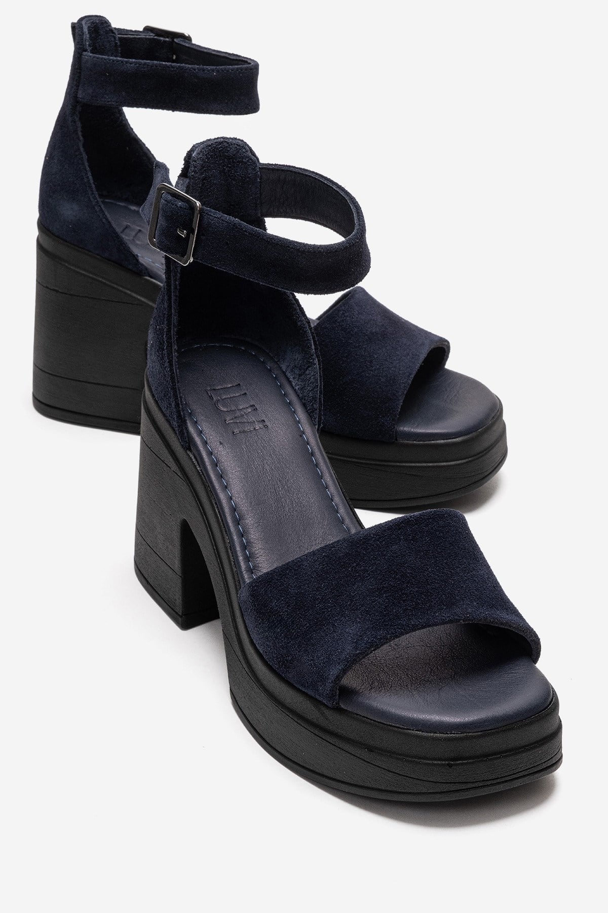 Margot - Navy Genuine Leather Platform Heel Sandal (Women)