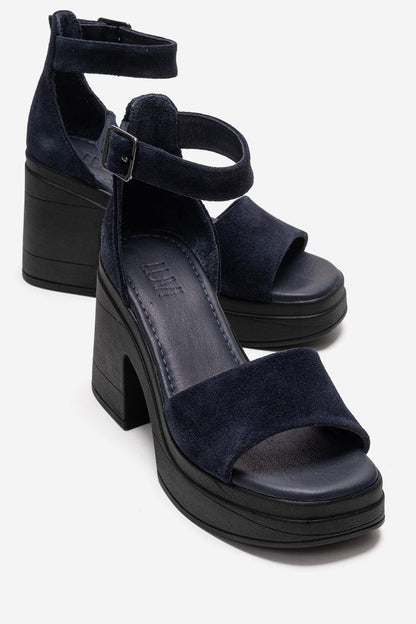 Margot - Navy Genuine Leather Platform Heel Sandal (Women)