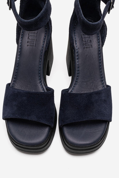 Margot - Navy Genuine Leather Platform Heel Sandal (Women)