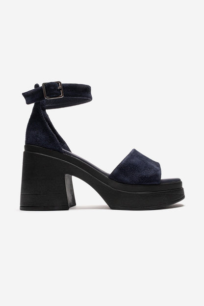 Margot - Navy Genuine Leather Platform Heel Sandal (Women)