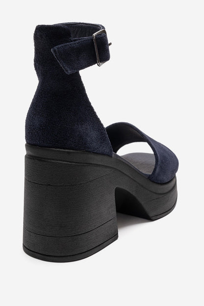 Margot - Navy Genuine Leather Platform Heel Sandal (Women)