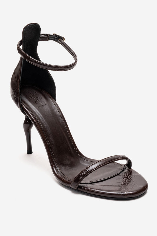 Yelena - Zapatilla de tacón de aguja con tiras finas y estampado marrón (Mujer)