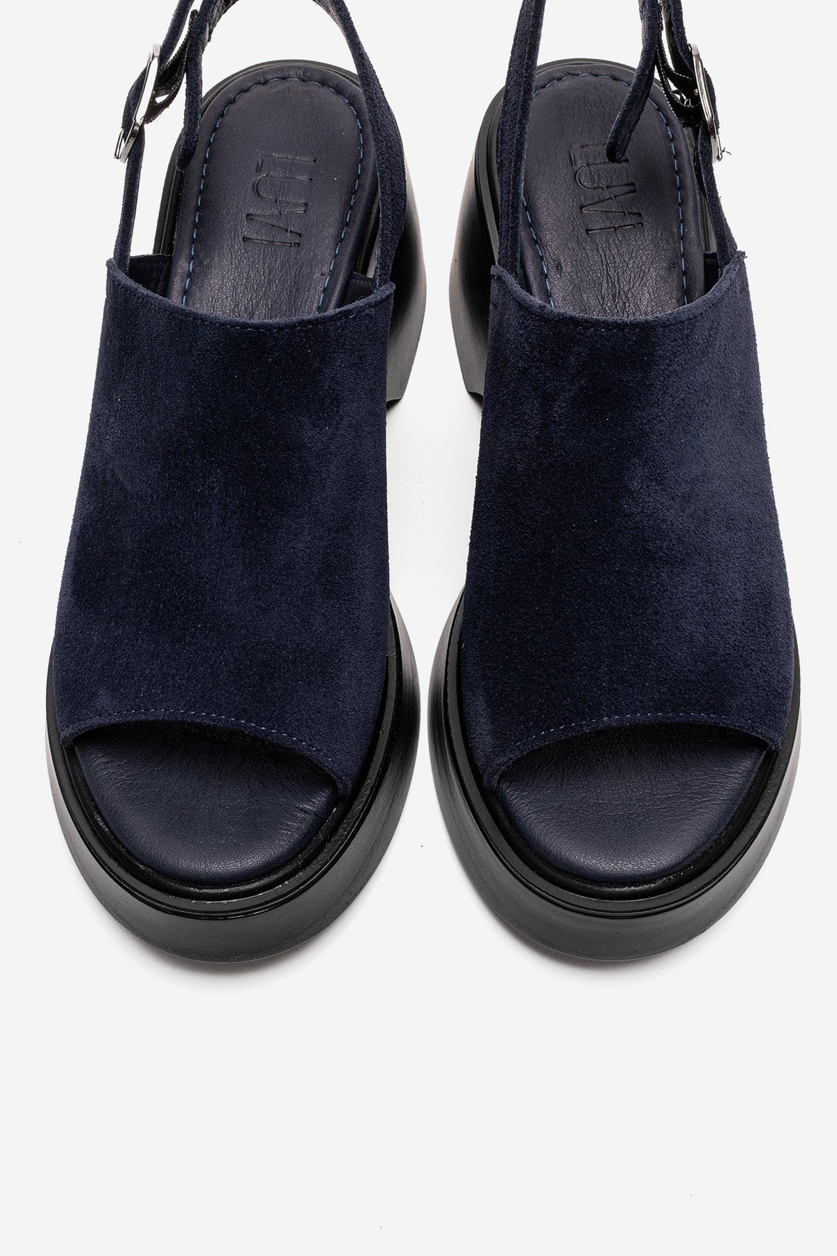 Power - Navy Genuine Leather Wedge Heel Sandal (Women)