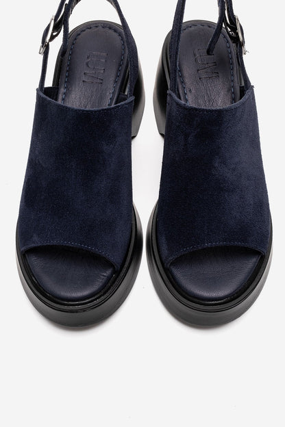 Power - Navy Genuine Leather Wedge Heel Sandal (Women)
