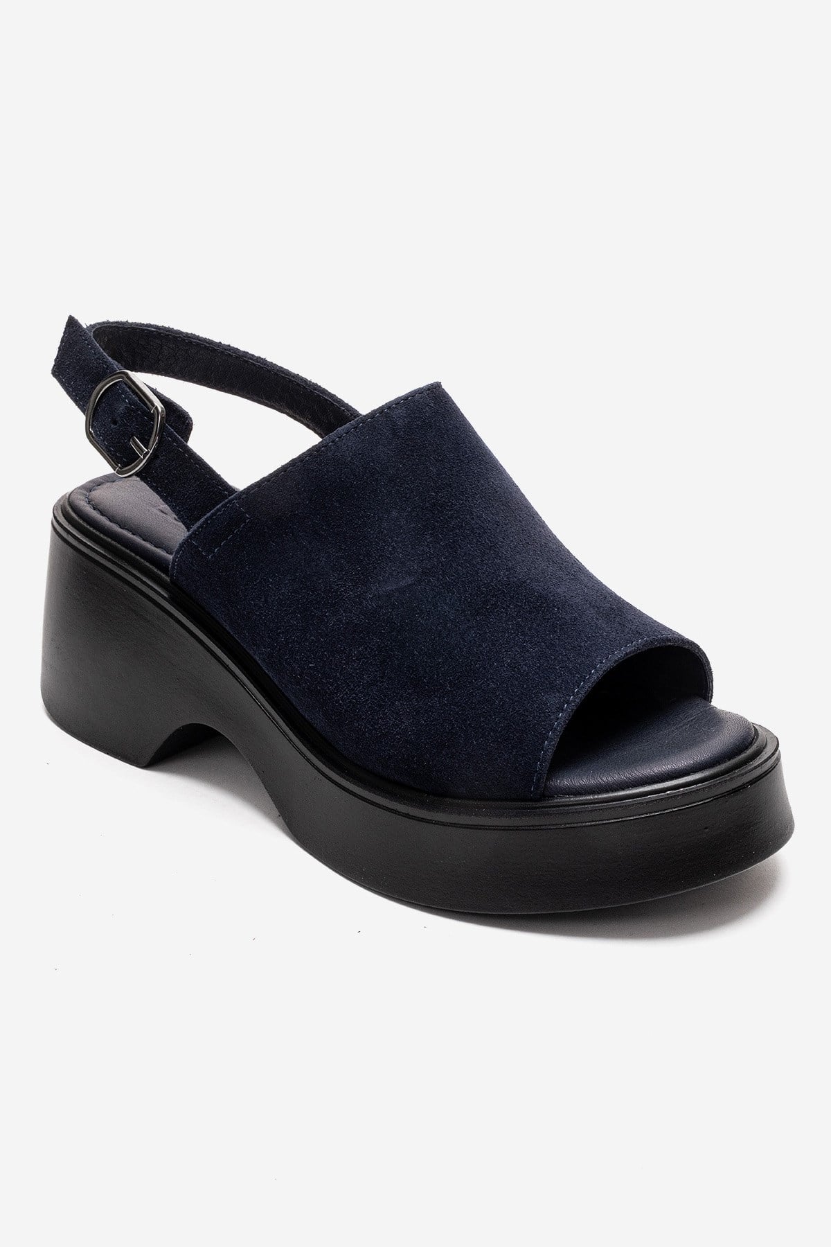 Power - Navy Genuine Leather Wedge Heel Sandal (Women)