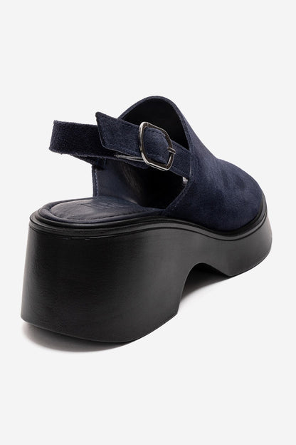 Power - Navy Genuine Leather Wedge Heel Sandal (Women)