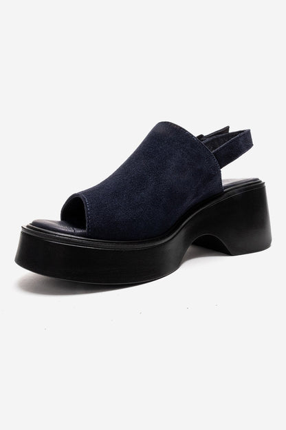 Power - Navy Genuine Leather Wedge Heel Sandal (Women)