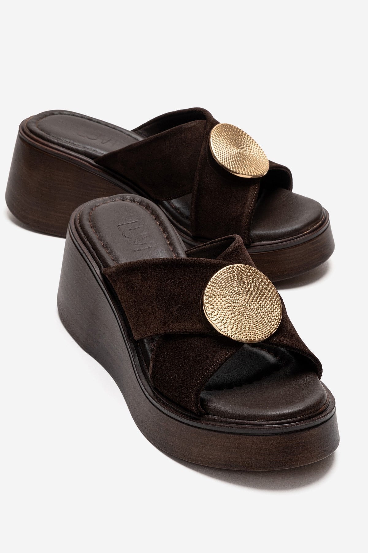 Fianna - Brown Genuine Leather Wedge Heel Slide (Women)