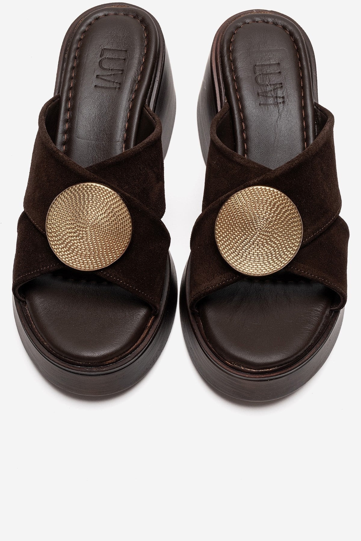 Fianna - Brown Genuine Leather Wedge Heel Slide (Women)