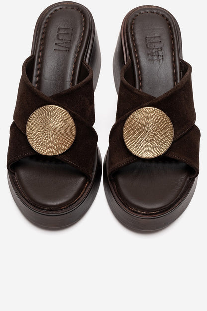 Fianna - Brown Genuine Leather Wedge Heel Slide (Women)