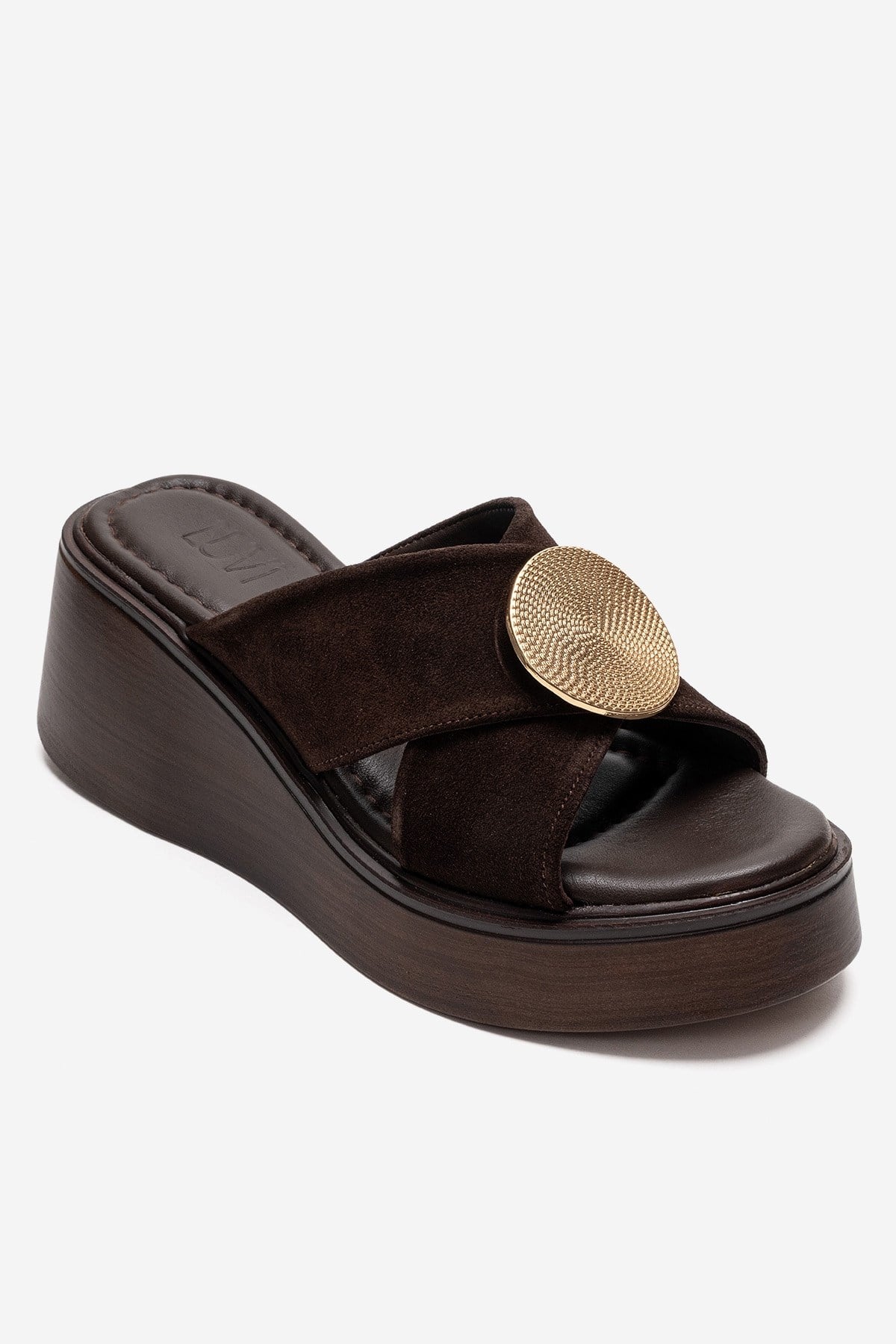 Fianna - Brown Genuine Leather Wedge Heel Slide (Women)