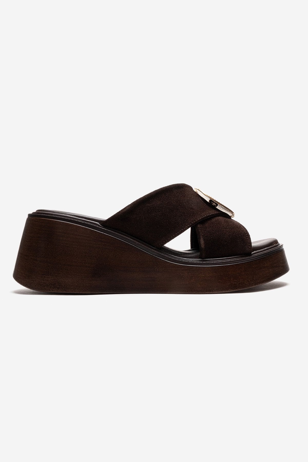 Fianna - Brown Genuine Leather Wedge Heel Slide (Women)