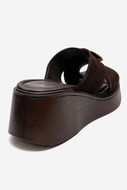 Fianna - Brown Genuine Leather Wedge Heel Slide (Women)
