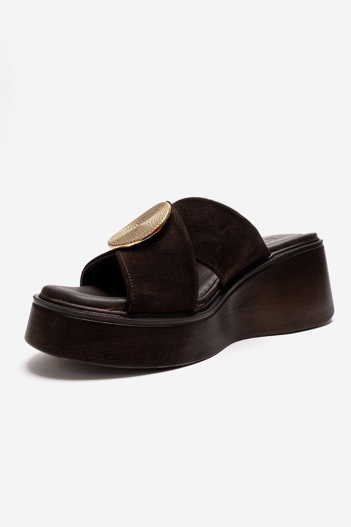Fianna - Brown Genuine Leather Wedge Heel Slide (Women)