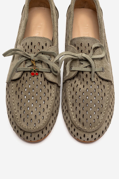 Stevo - Mocasín de cuero genuino verde con cordones (mujer)