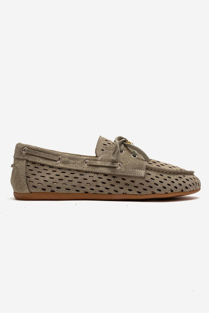 Stevo - Mocasín de cuero genuino verde con cordones (mujer)