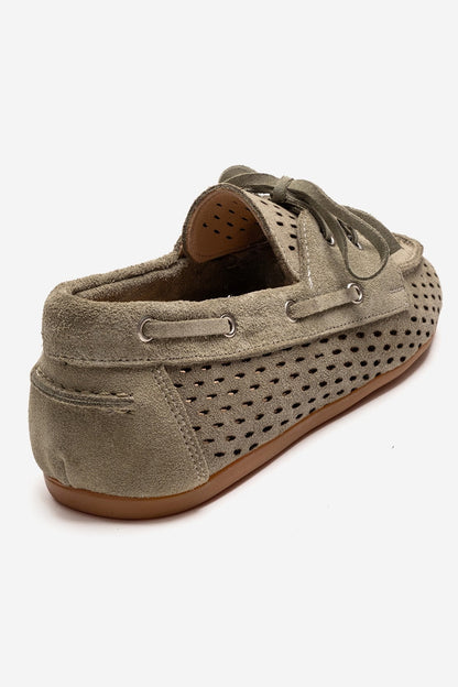 Stevo - Mocasín de cuero genuino verde con cordones (mujer)