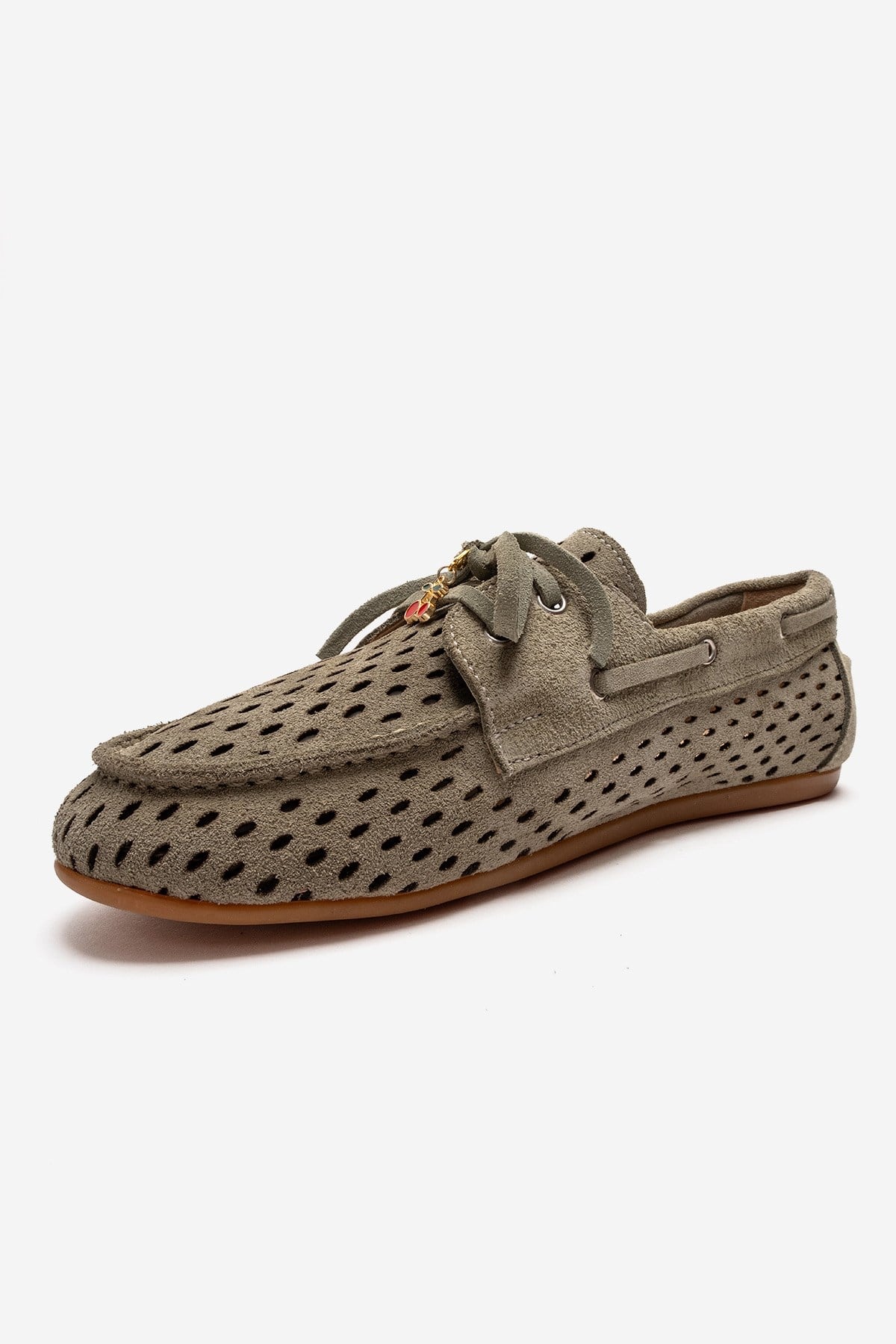 Stevo - Mocasín de cuero genuino verde con cordones (mujer)