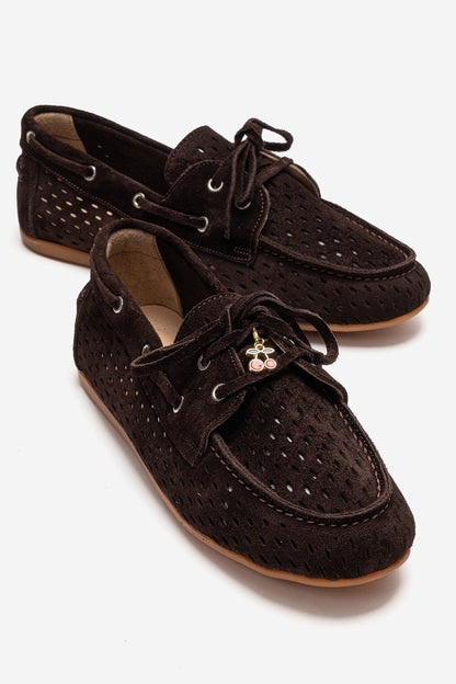 Stevo - Brown Suede Genuine Leather Lace-Up Loafer (Women)