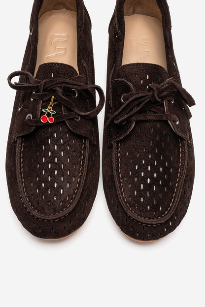 Stevo - Brown Suede Genuine Leather Lace-Up Loafer (Women)