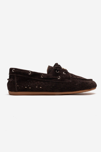 Stevo - Brown Suede Genuine Leather Lace-Up Loafer (Women)