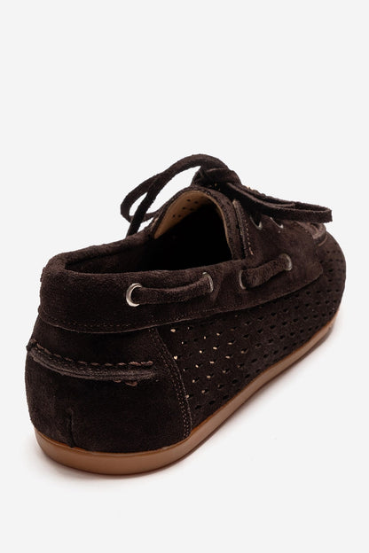 Stevo - Brown Suede Genuine Leather Lace-Up Loafer (Women)