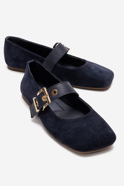 Jonas - Navy Genuine Leather Mary Jane Ballet Flat (Women)