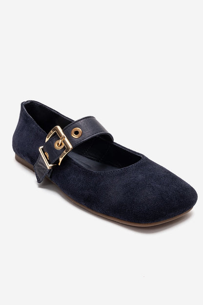 Jonas - Navy Genuine Leather Mary Jane Ballet Flat (Women)
