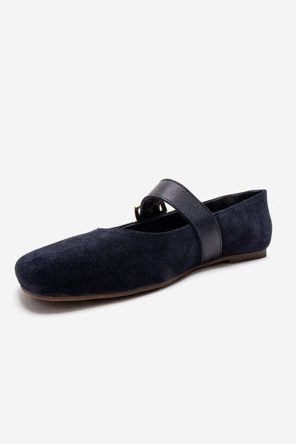 Jonas - Navy Genuine Leather Mary Jane Ballet Flat (Women)