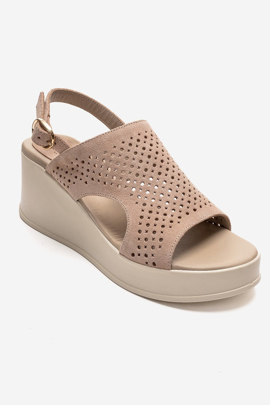 JADIRA - Sandalia de plataforma de cuero auténtico color beige (Mujer)
