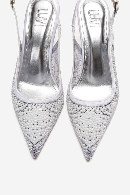 Frea - White Textile Stiletto Pump (Women)