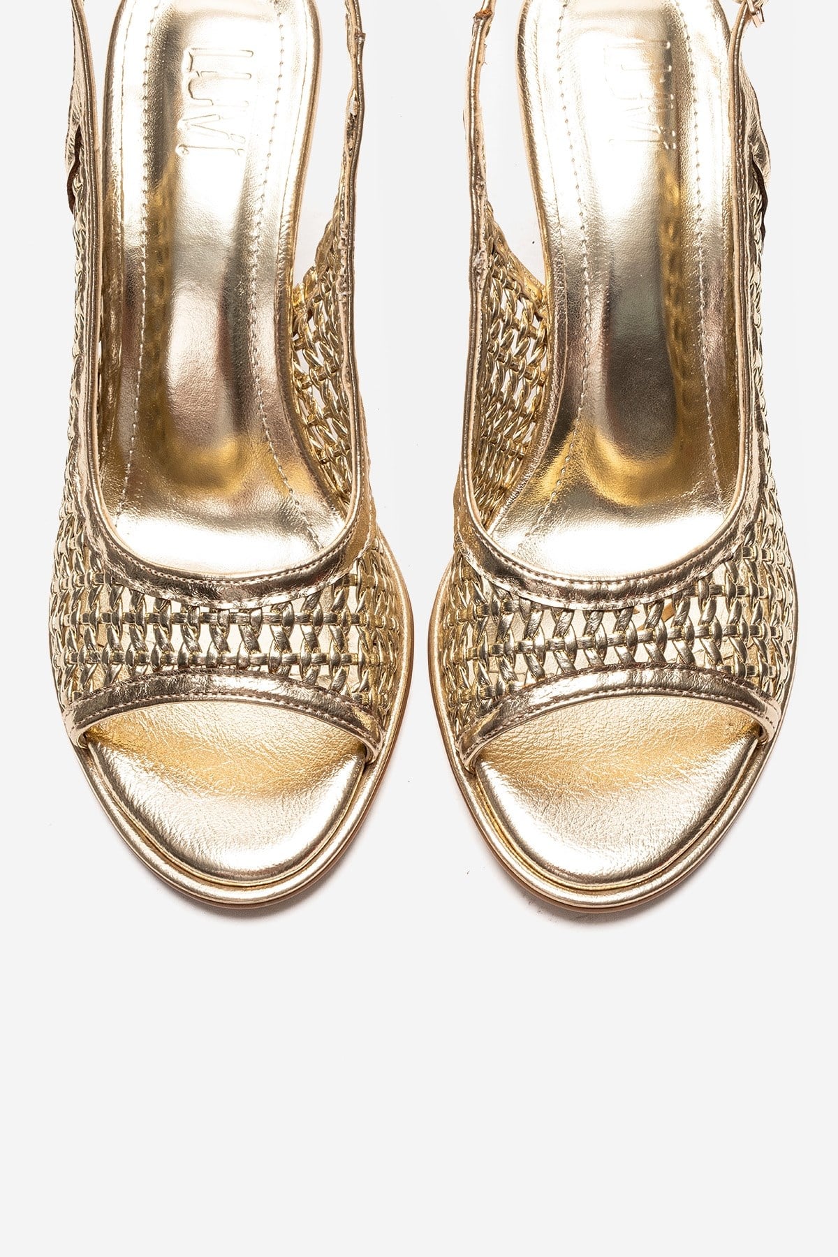 Bonito - Zapatilla de tacón de aguja de cuero sintético tejido dorado (Mujer)