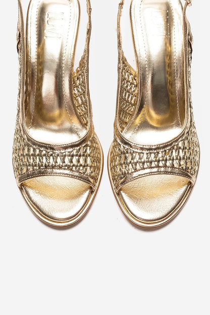 Bonito - Zapatilla de tacón de aguja de cuero sintético tejido dorado (Mujer)
