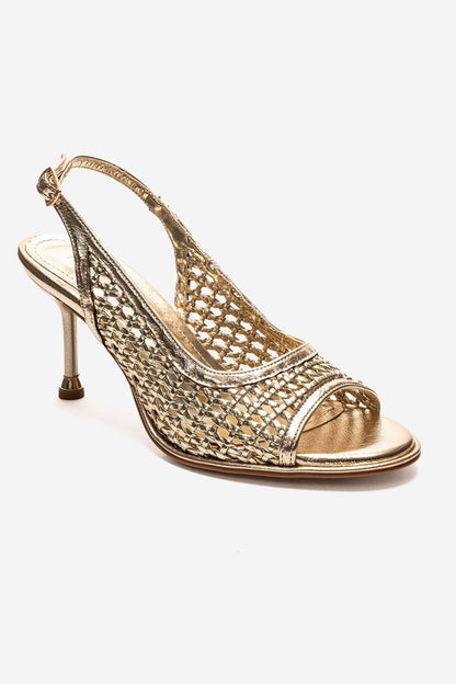 Bonito - Zapatilla de tacón de aguja de cuero sintético tejido dorado (Mujer)