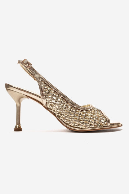Bonito - Zapatilla de tacón de aguja de cuero sintético tejido dorado (Mujer)