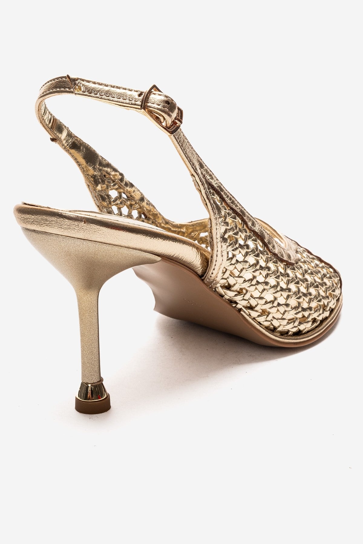 Bonito - Zapatilla de tacón de aguja de cuero sintético tejido dorado (Mujer)