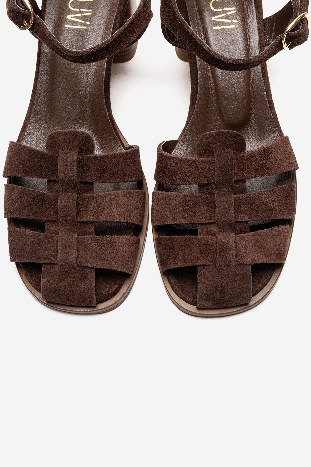 EVORA - Brown Genuine Suede Leather Block Heel Sandal (Women)
