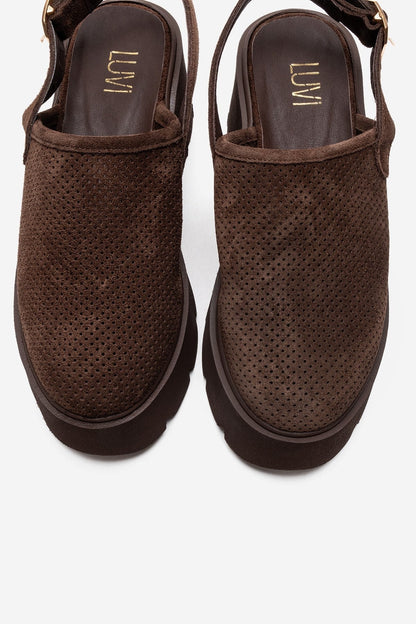 CALDRIS - Brown Genuine Suede Leather Closed-Toe Platform Sandal (Women)