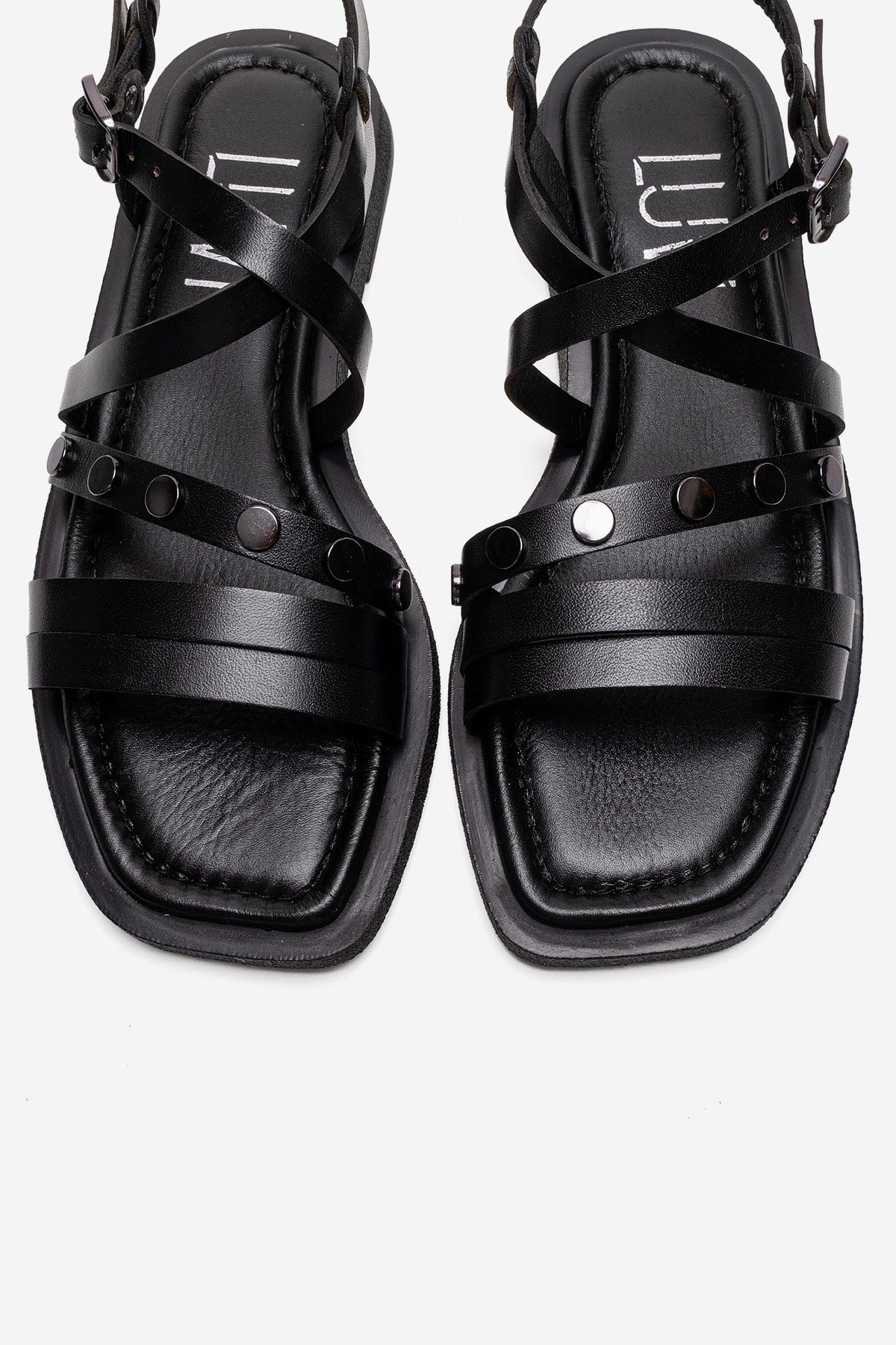 POOLE - Black Genuine Leather Multi-Strap Sandal (Women)