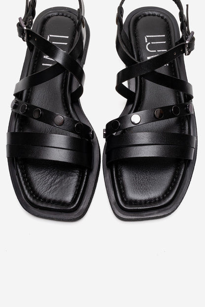 POOLE - Black Genuine Leather Multi-Strap Sandal (Women)