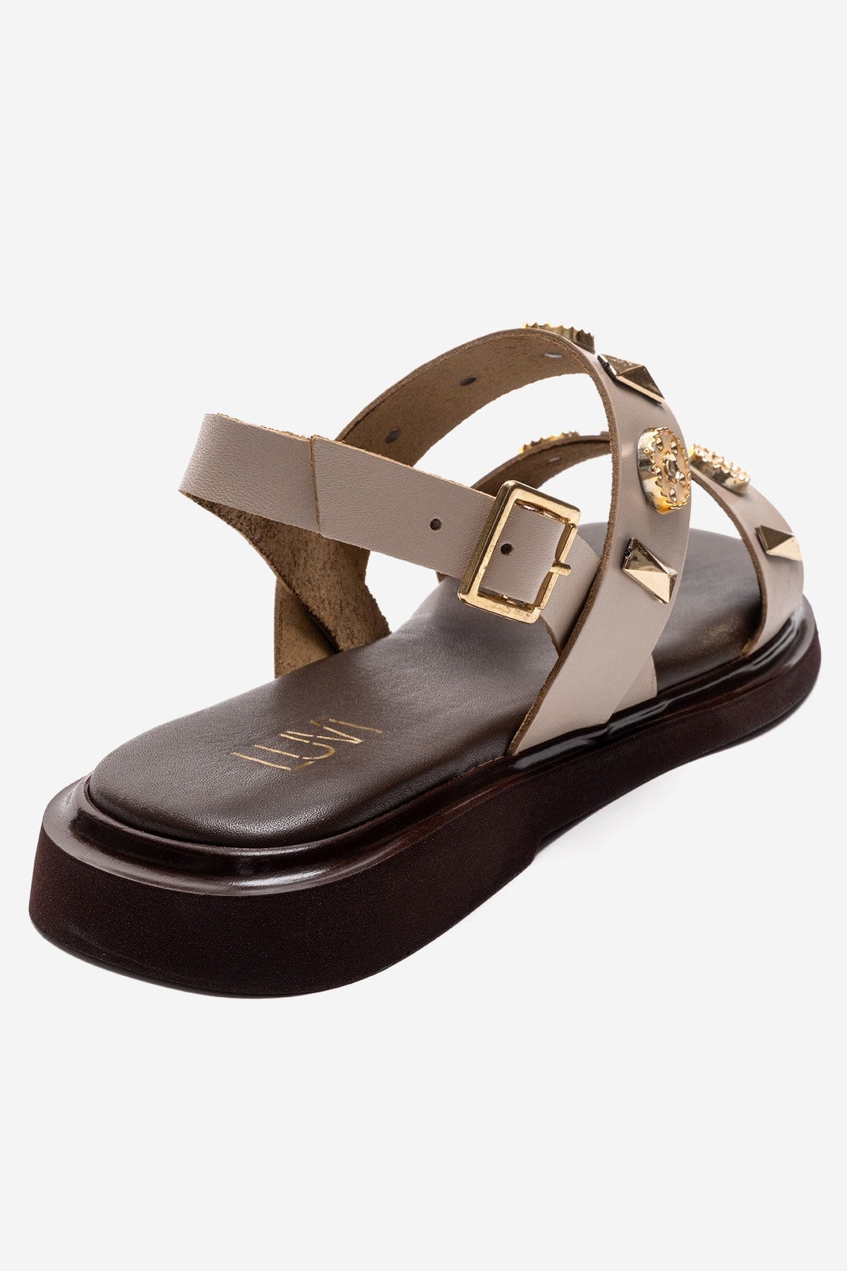 LIBERA - Sandalia de Piel Genuina Color Beige con Hebilla (Mujer)