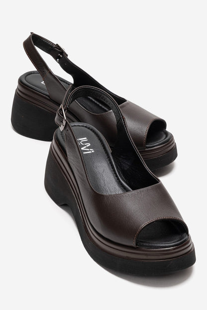 LAURE - Brown Genuine Leather Platform Sandal (Women)
