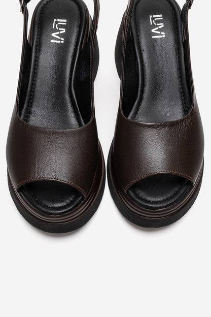 LAURE - Brown Genuine Leather Platform Sandal (Women)