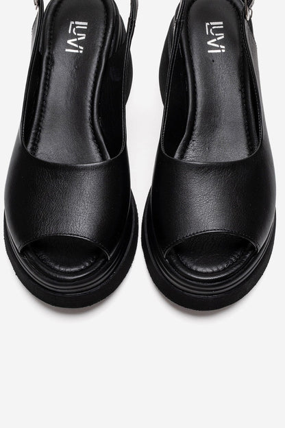 LAURE - Black Genuine Leather Platform Sandal (Women)