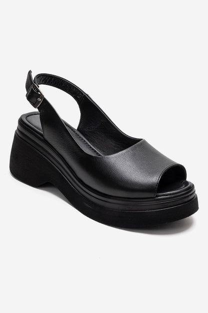 LAURE - Black Genuine Leather Platform Sandal (Women)