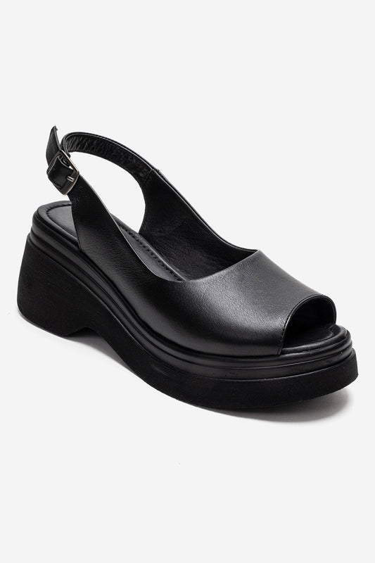 LAURE - Sandalia de plataforma de cuero genuino negro (Mujer)