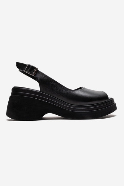 LAURE - Black Genuine Leather Platform Sandal (Women)